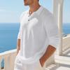 Mens Linen Loose Long Sleeve Casual Polo Shirt