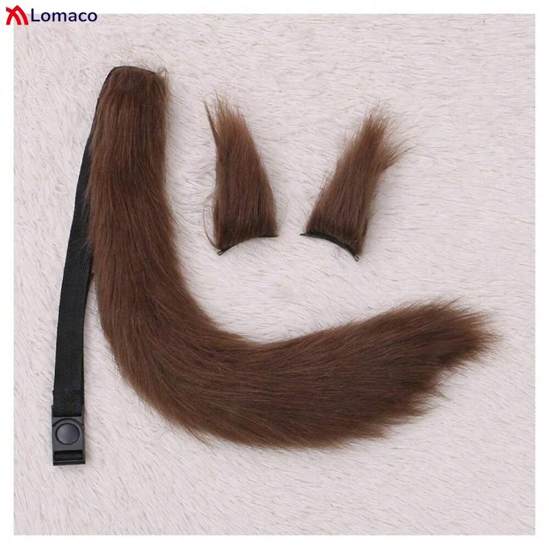 Long Furry Fox Tail Ears Hair Clips Set Anime Cosplay Costume Props Lolita Animal Cat Tail Fursuit Plush Tail Faux Fur Haripins