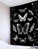 Vlinder Wandtapijt Zwart en Wit Insect Mot Wandkleed voor Slaapkamer Goth Zwarte Esthetiek Wandkunst voor Woonkamer
