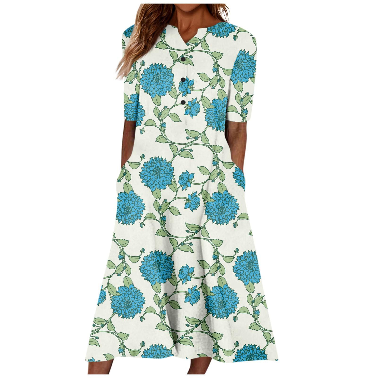 Женское летнее повседневное модное платье с коротким рукавом и карманом на пуговицах — фото 3