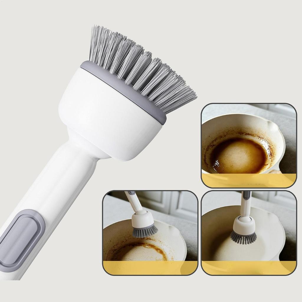 Kitchen Dish Brush Long-Handled Rotating Pot Brush for Kitchen Use Pot Scrubber Oil-Resistant & Non-Scratch Multi-Purpose