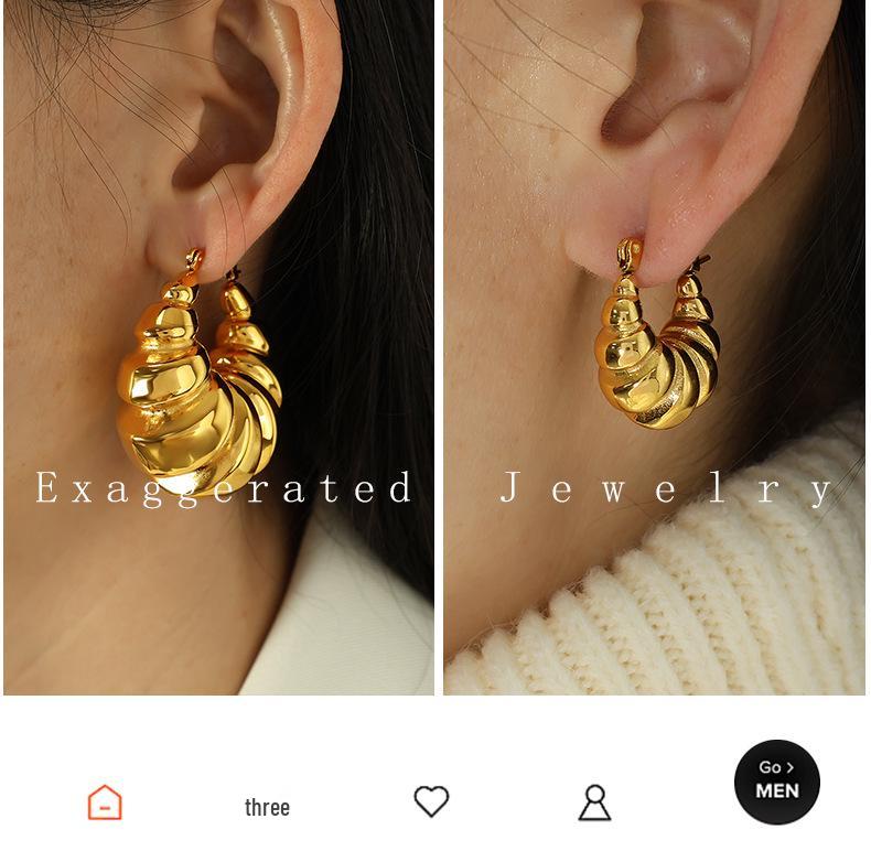 European Retro Geometric Titanium Steel Earrings, 18K Gold Plated, Stainless Steel, Concave-Convex Design for Women.