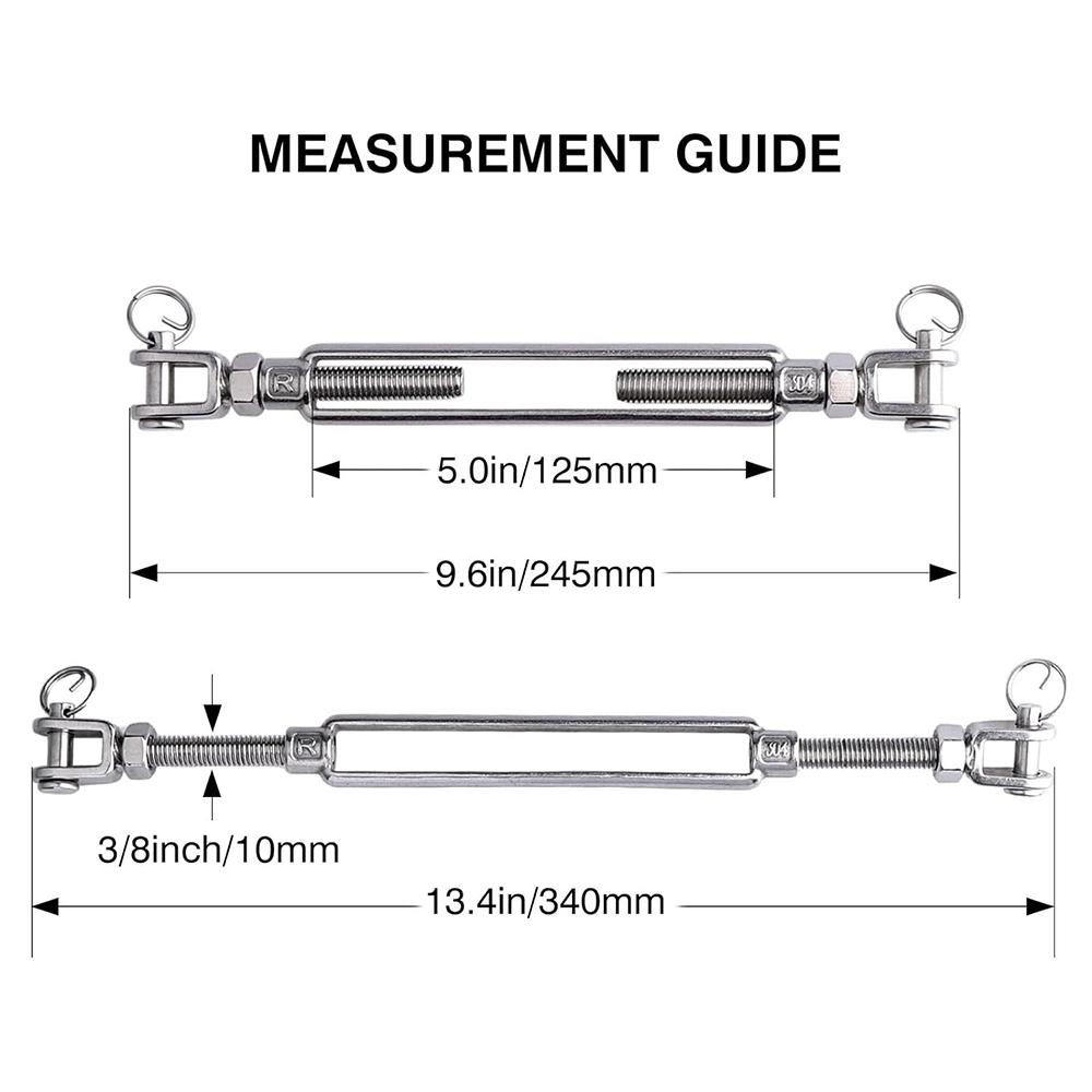 2Pcs 304 Stainless Steel Jaw and Jaw Turnbuckles M5 M6 M8 M10 M12 M14 M16 for Tensioning Cable Rope Chain