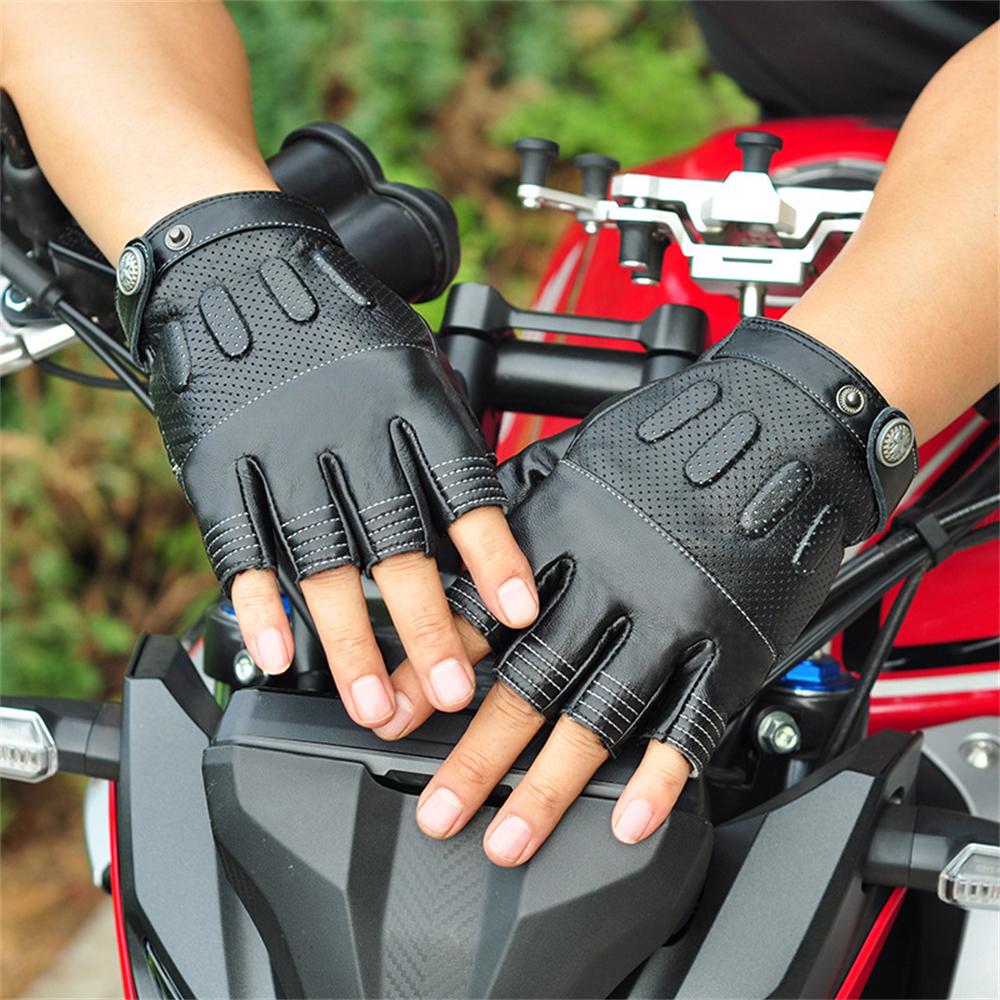 Summer Motorcycle Gloves Fingerless Leather Moto Driving Half Finger Gloves Breathable Retro Motorbike MTB Fingerless Gloves Men