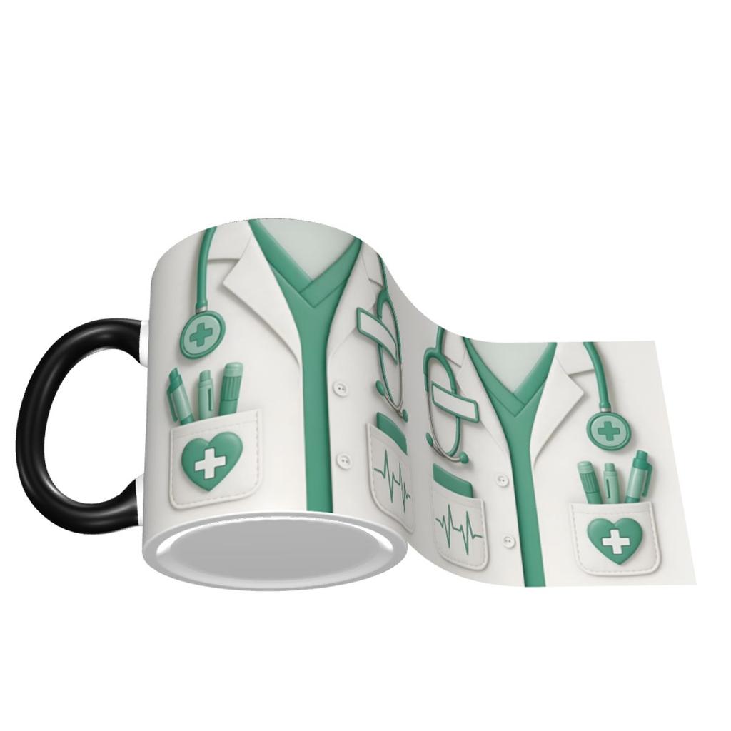 Personalized Medical Doctor Mugs DIY 3D Stethoscope & Heartbeat Pattern Ceramic Milk Tea Coffee Cup