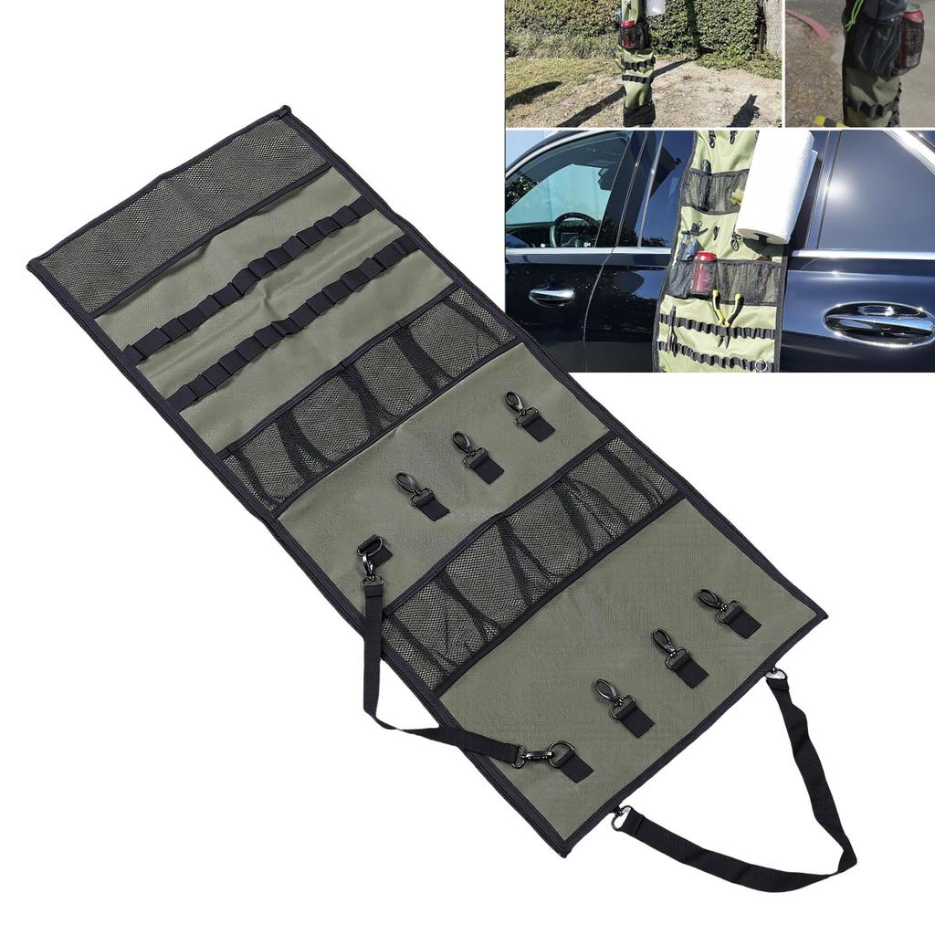 Camping Hanging   600D Oxford Fabric Tent Shed Storage Bag, Hanging Hooks and Mesh  s for Outdoor Picnic Green,