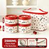 Stainless Steel Cherry Print Lunch Box Set with Insulated Bag & Tableware for School Office Picnic