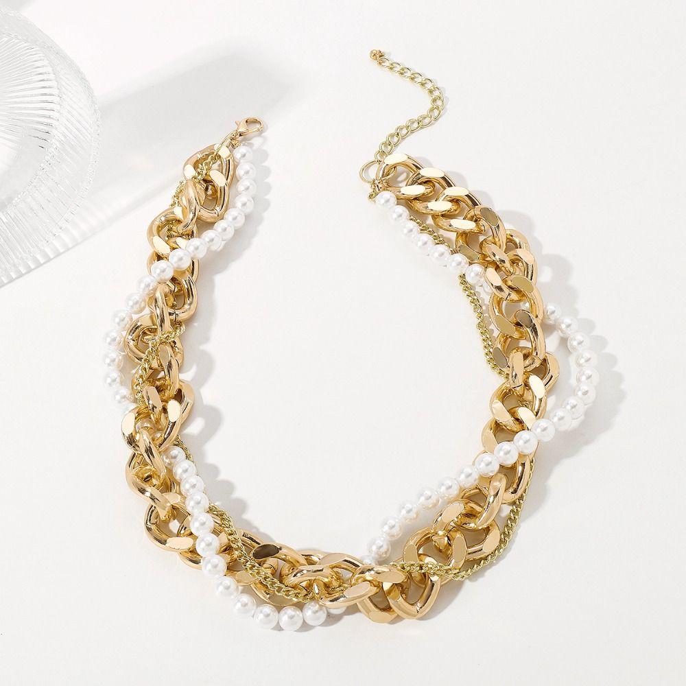 Imitation Pearl Pearl Chain Twine Necklace Korean Style Exaggerated Necklace  Women