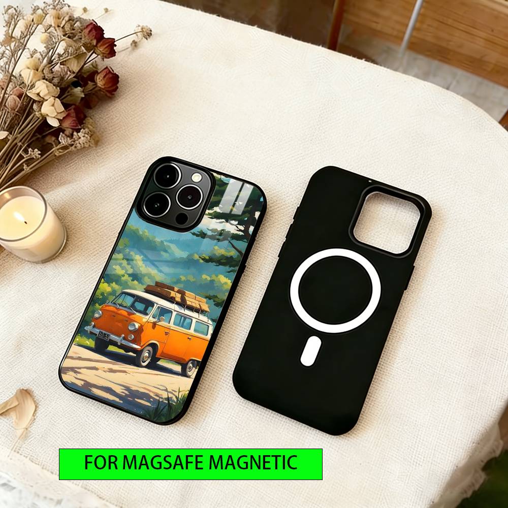 Travel Landscape Bus Phone Case For iPhone17,16,15,14,13,12,11 Plus,Pro Magnetic For Magsafe Wireless Charging