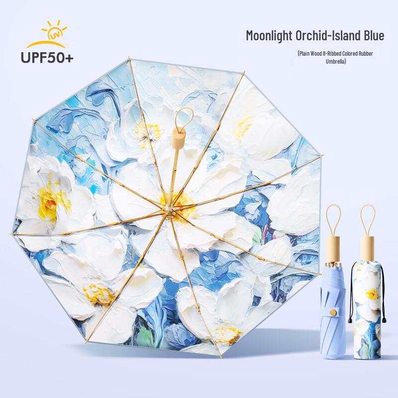 PuLian 8-Rib Manual Tri-Fold Sun & Rain Umbrella