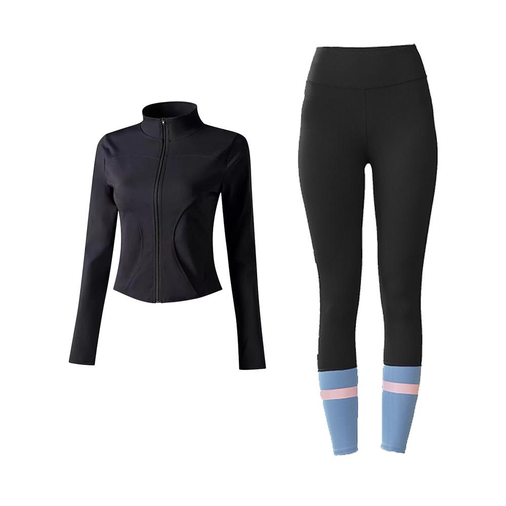 Women's Long-Sleeve Yoga Jacket & High-Waist Pants Set - Nude Peach