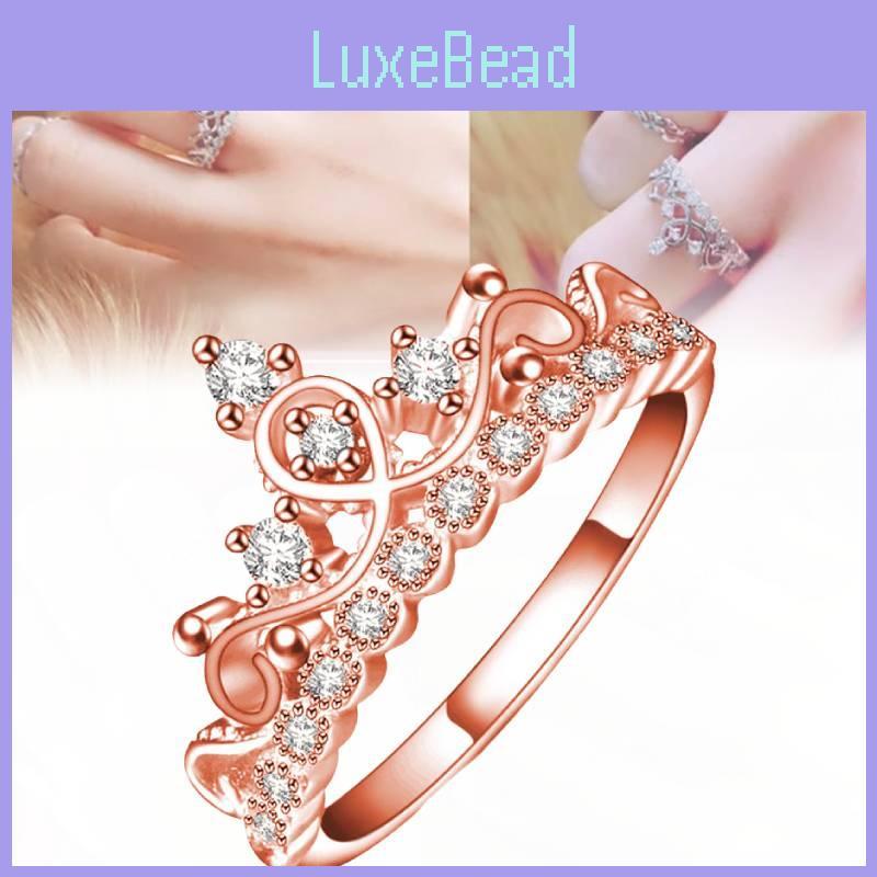Elegant Rose Gold Plated Korean Crown Ring With Sparkling Gemstones For Women Fashion Jewelry
