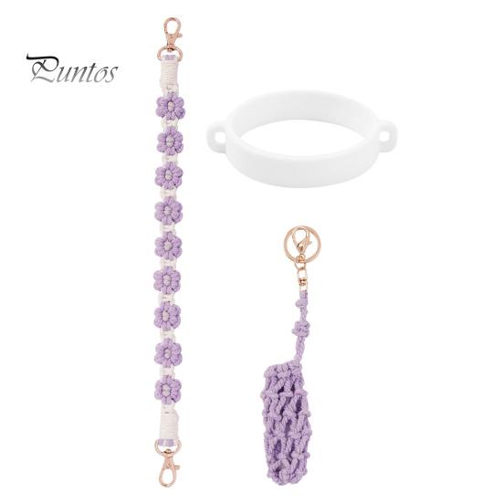 

3 шт./компл. ремень для ручки бутылки с водой 8-40 унций стакан силиконовое кольцо безопасности ручной работы цветок держатель для переноски подвеска на шнурке аксессуары для чашки фиолетовый