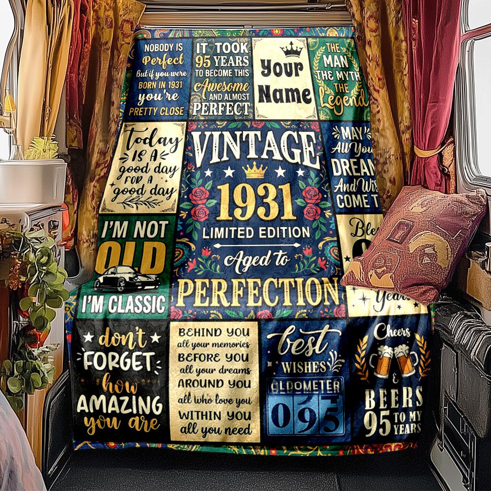 95Th Vintage 1931 Birthday Celebration Multipurpose Blanket Comfortable Suitable For Sofa Couch Office Bed Picnics Allseason Use Stylish Decor Unique