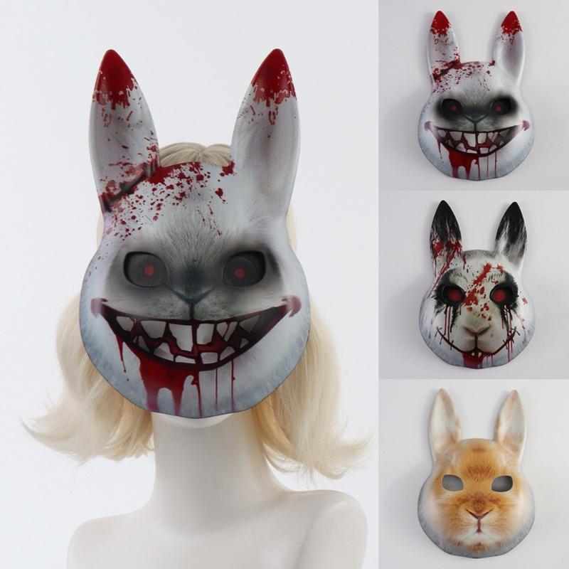 Realistic Anime Horror Rabbit Mask Lightweight Practical Plastic With Adjustable Strap For Cosplay Halloween Costume Event