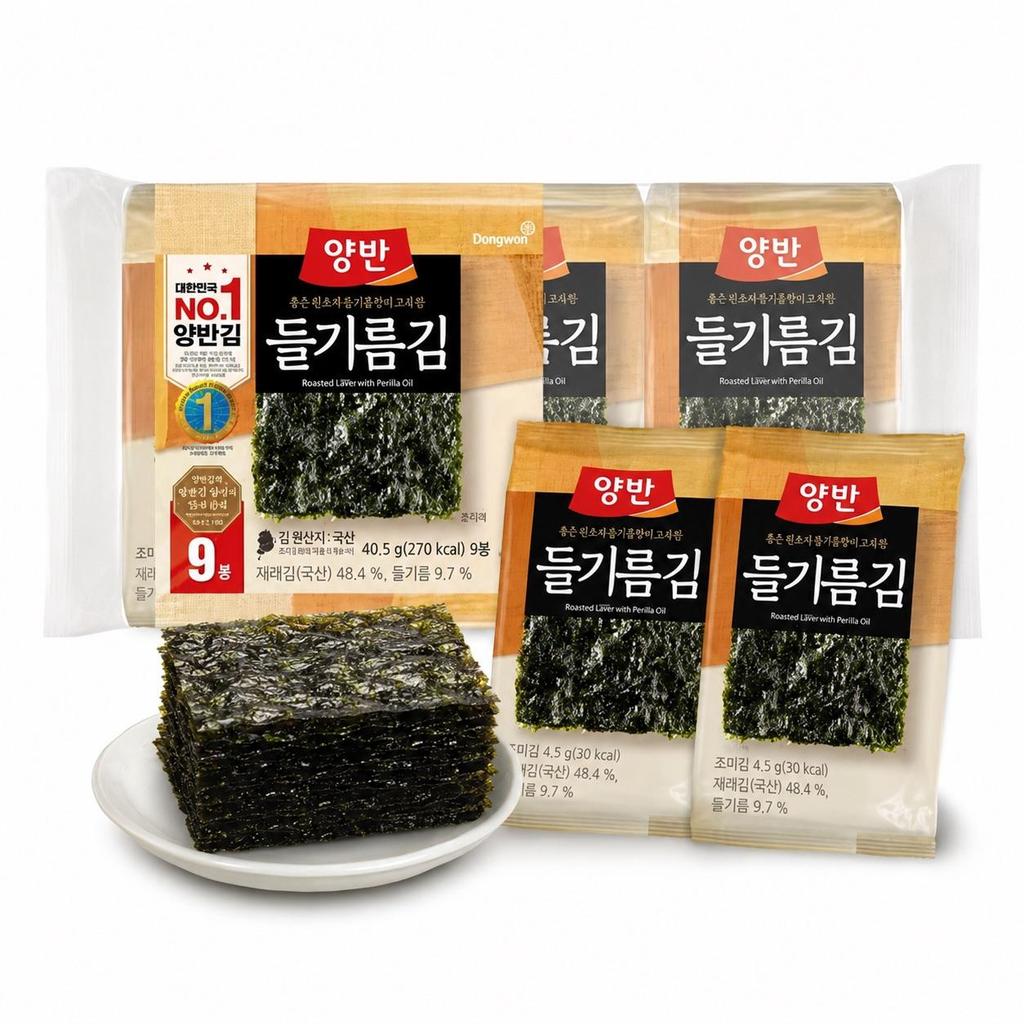 YangbanGim Roasted Laver with Perilla Oil 40.5g 9 Packs