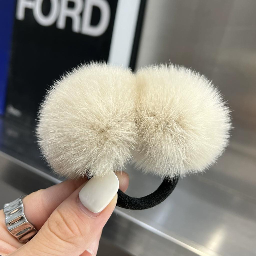 Hairball Hair Band~ Real Rex Rabbit Hairball Ball Head Rope Cute, Simple and Versatile Hair Rope High Elastic Tie Head Rubber Band Female