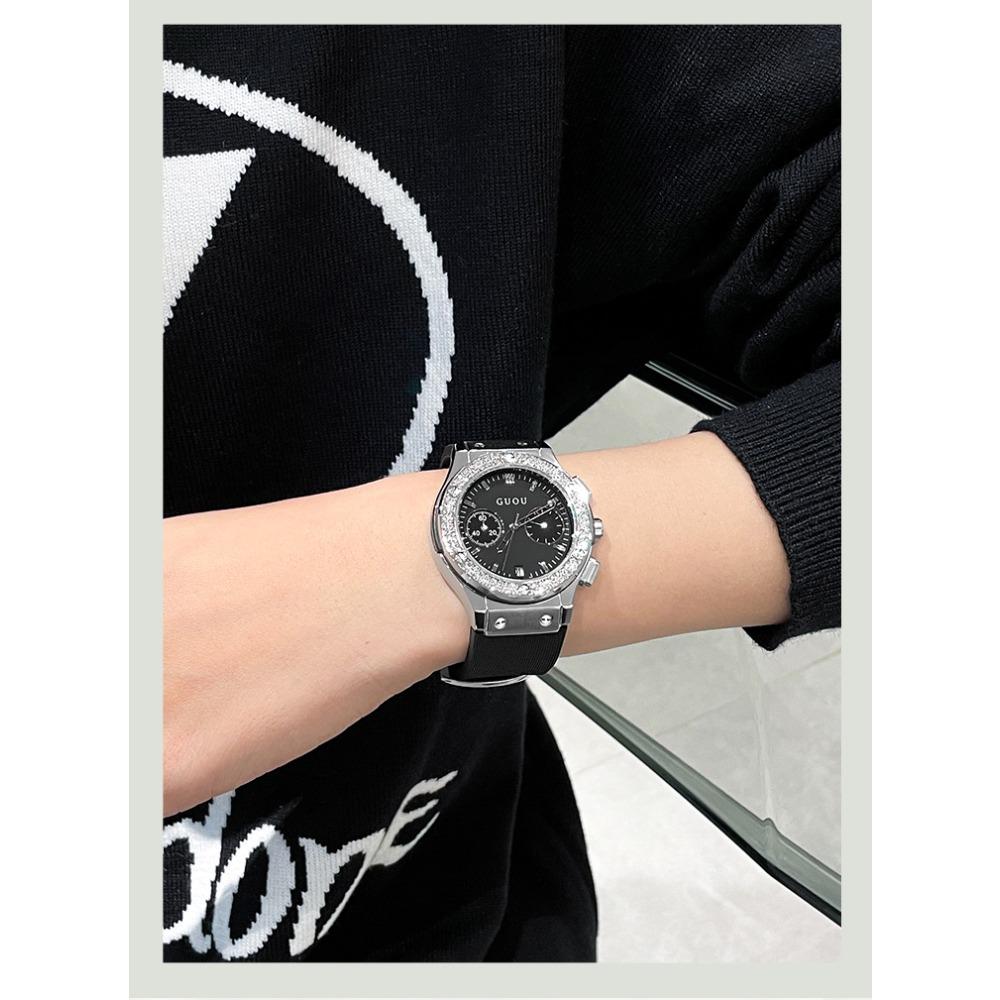 Women's Watch Ins Style Personality Simple Silicone Strap Simple Multifunctional Calendar Rhinestone Women's Watch