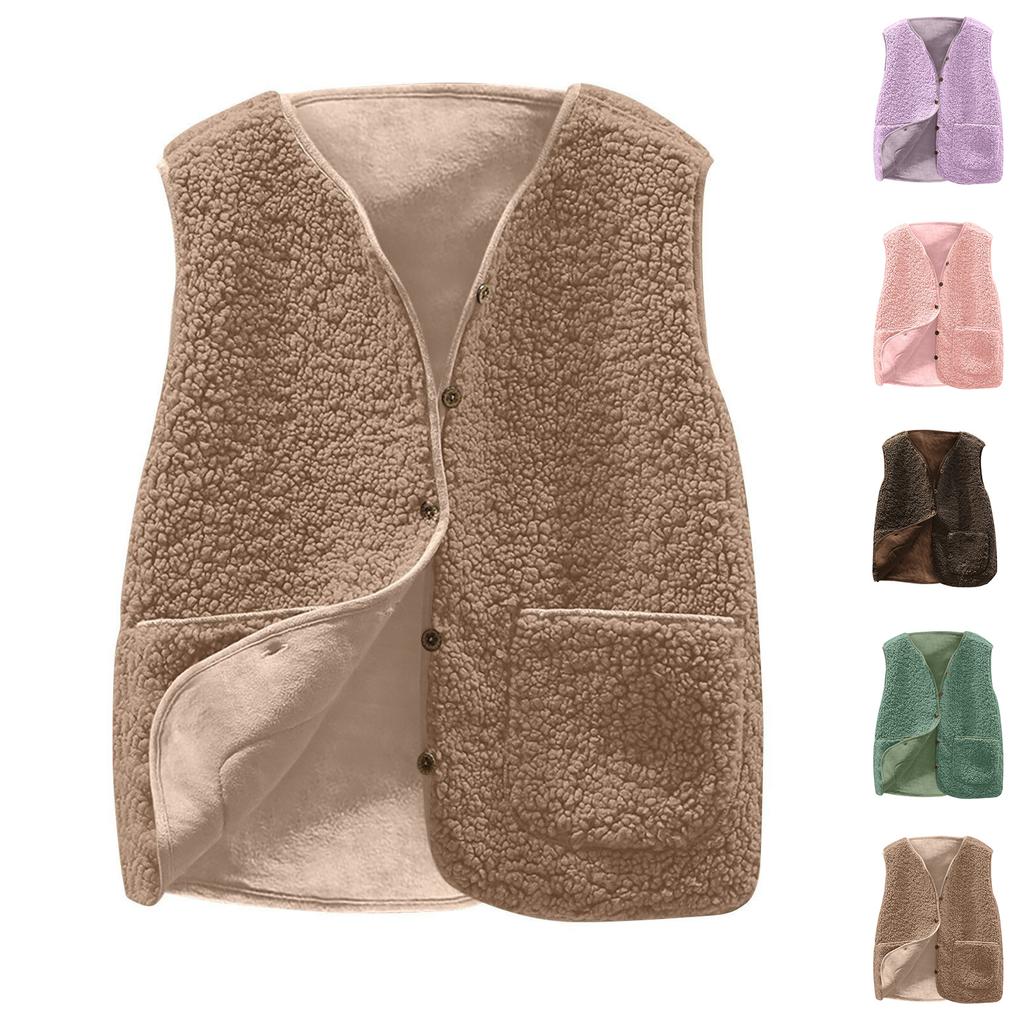 Women's Fashion Casual Loose Lamb Wool Female Short Winter Vest