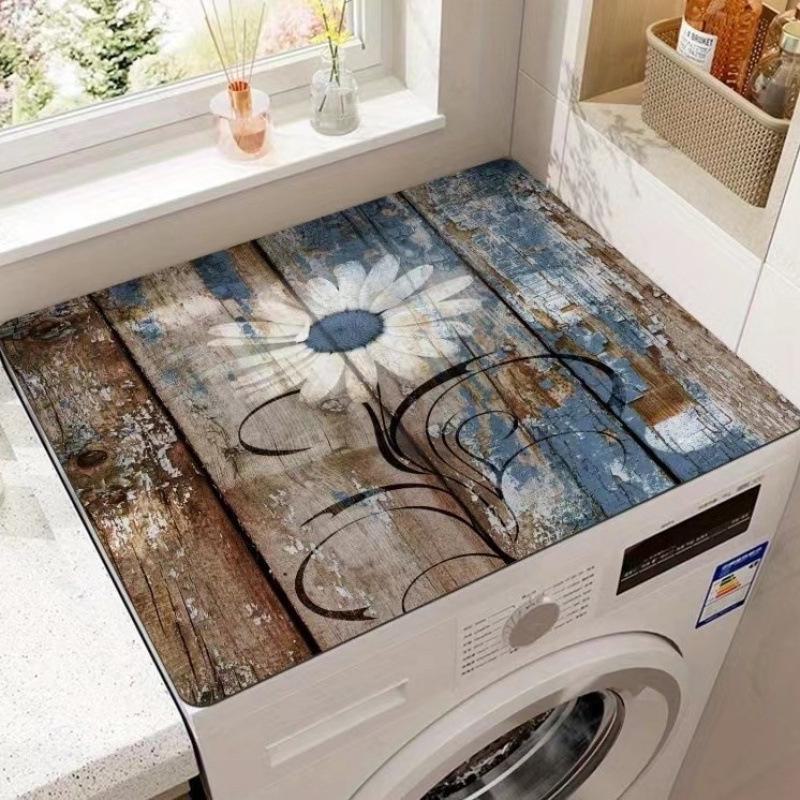 American Retro Drum Washing Machine Non-Slip Dust & Water-Resistant Crystal Velvet Cover Pad