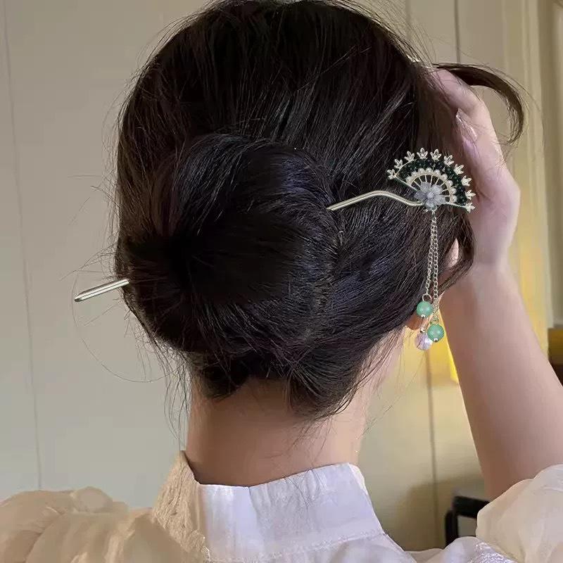 Exquisite Pfirsichblüten Quaste Haarnadel für Hanfu Hochsteckfrisur