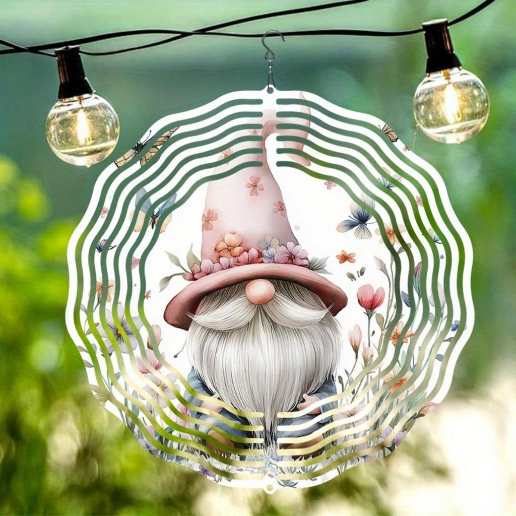 1pc Metal Wind Chime with Flower Gnome and Butterfly Design 360 Swivel Hook for Garden Patio Balcony Indoor Outdoor Holiday Decor
