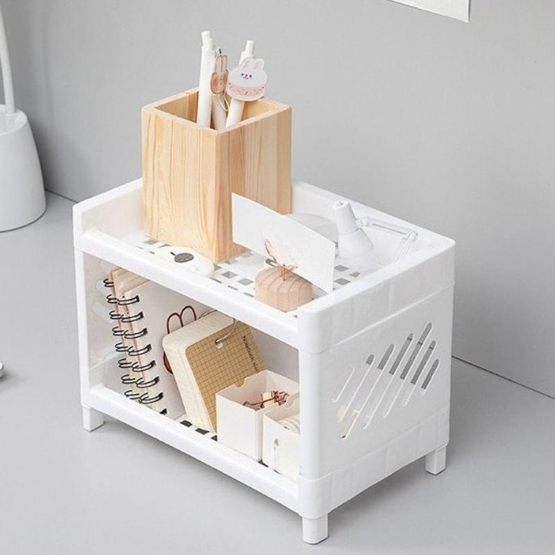 Double Layer Plastic Storage Shelf Desktop Organizer for Office Supplies Cosmetics Kitchen Bathroom Multifunctional Tray