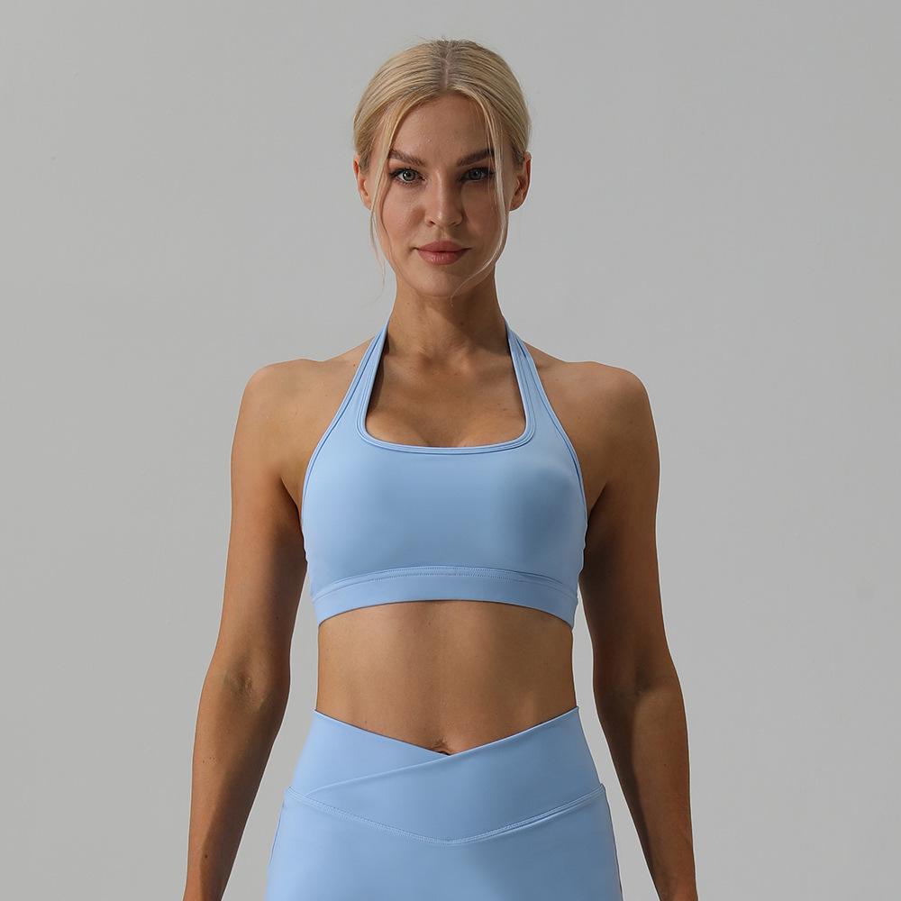 

Спортивный бюстгальтер с гоночной спинкой в европейском и американском стиле - регулируемая спинка, ощущение обнаженности, женское противоударное нижнее белье для йоги и фитнеса XL светло-синий
