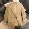 Damen Khaki oder Schwarzer Blazer: Neu 2021 Koreanischer Stil, Lässig, Lockere Passform, für Frühling und Herbst