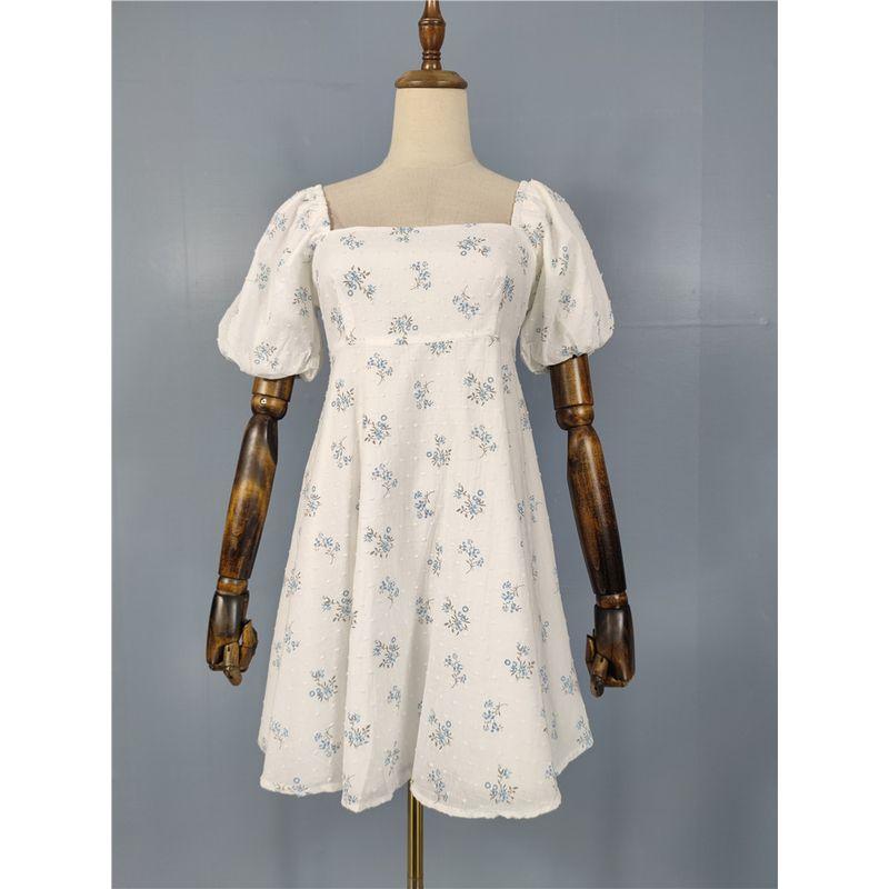 

Экспорт Летнее Новое Поступление 2025 Изысканный Принт Пышный Короткий Рукав A-силуэт Маленькая Элегантность Модное Универсальное Платье White L