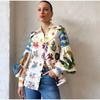 Casual Women's Print Shirt Lantern Sleeve Turn-down Collar Female Shirts 2023 Fashion Cartoon Lady Top Street Print Temperamental Shirt Women
