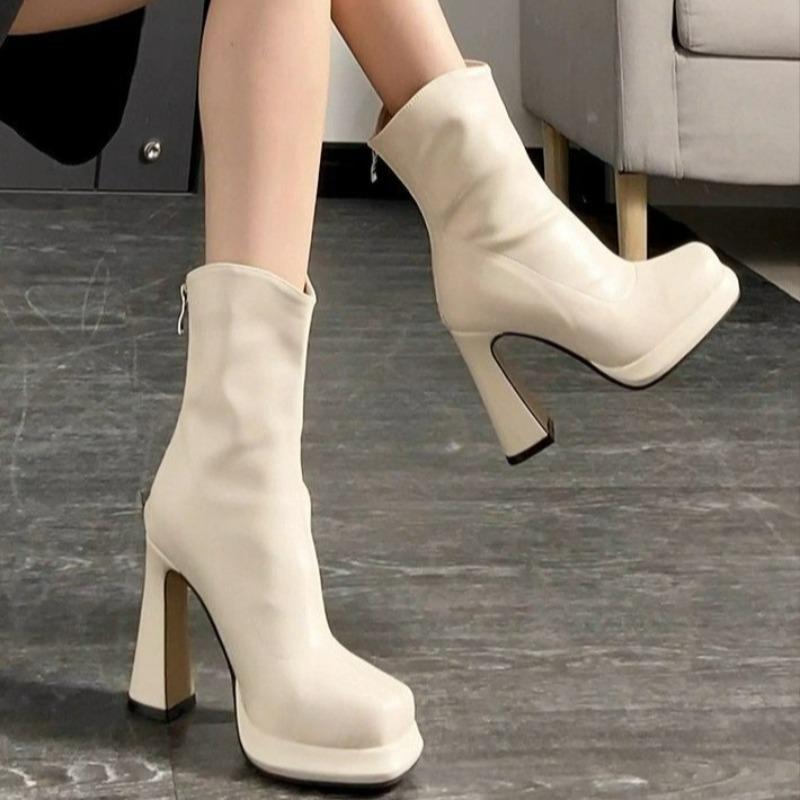 

Women Ankle Boots High Heels Fashion Chunky Heeled Shoes Winter Elegant Pumps New Trend Goth Woman Casual Chelsea Botas 39