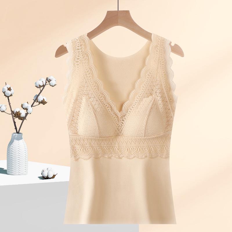 

Women s Plus Size Lace Base Layer Vest with Bra Pads – Warm Autumn/Winter Underwear 3XL (135-160 jin)