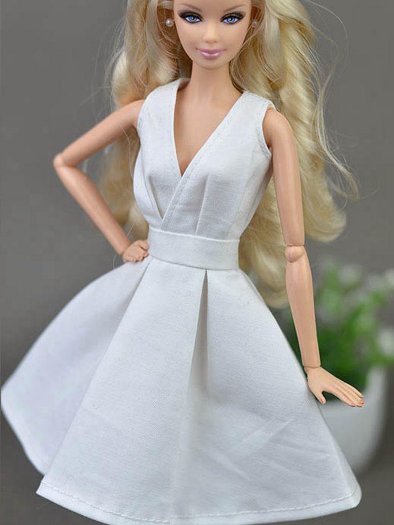 

1 шт., белое, синее вечернее платье без рукавов с v-образным вырезом, платья, наряды, одежда для куклы Барби, элегантное платье для 1/6 кукол BJD, игрушка белый