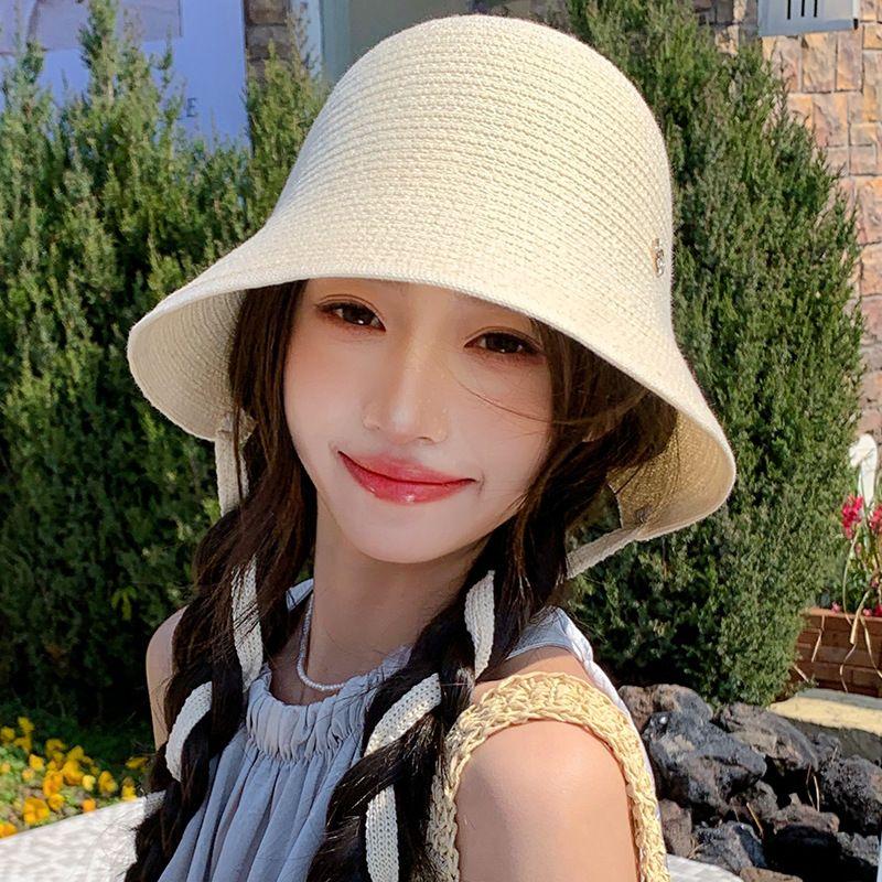 

Bucket Hat Women s 2025 New Arrival Summer Thin Split Bows Bucket Hat Show Face Little Wild Sun-Proof Basin Hat