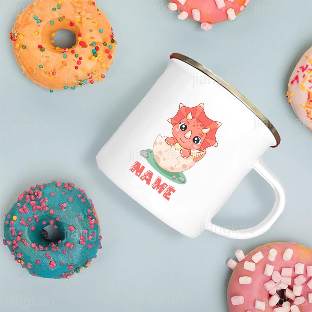 Personalized Kids Mug Hot Chocolate Custom Dinosaur with Name Cup for Boys Girls Handle Mugs Birthday Party Favors Children Gift