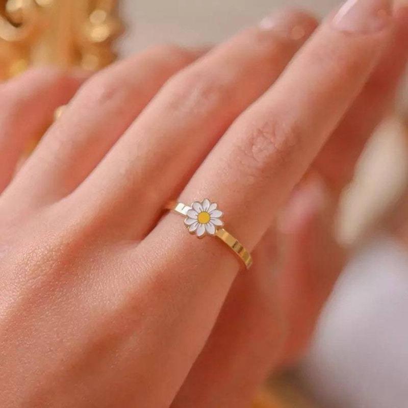Fashion for Creative Rose Gold Spin Ring For Women Daisy Flower Rotatable Rings Adjustable Wedding Party Jewelry Gift