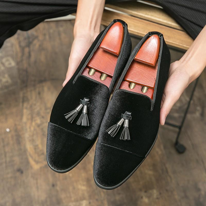 Mens Corduroy Loafers With Tassels Slip-On