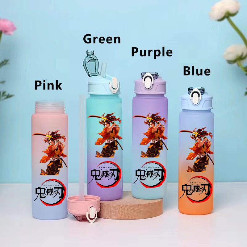 750ML Demon Slayer Cartoon Plastic Gradient Water Cup Portable Leak Proof Water Bottle Student Outdoor Sports Travel Water Cup