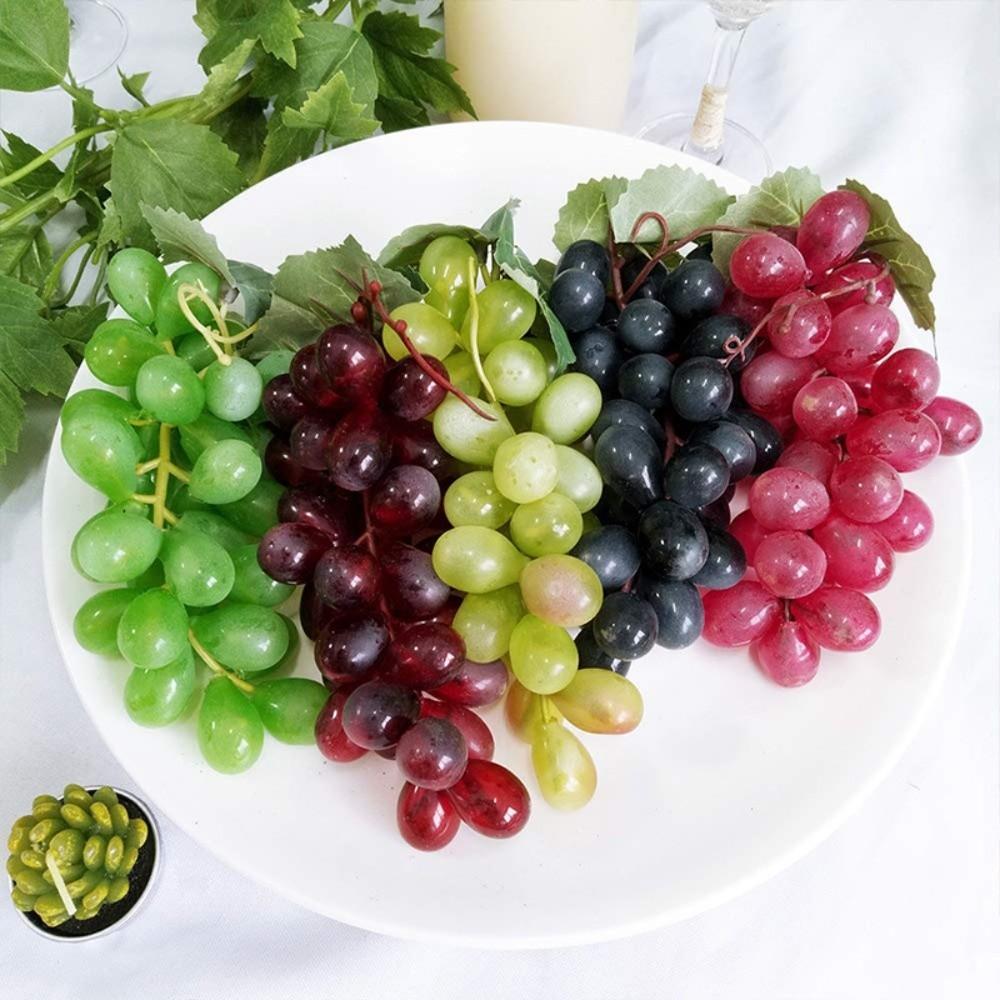 Realistic Artificial Grapes Bunches Decorative Green Grass Artificial Faux Fruits Simulation Fake Fruits Decorations