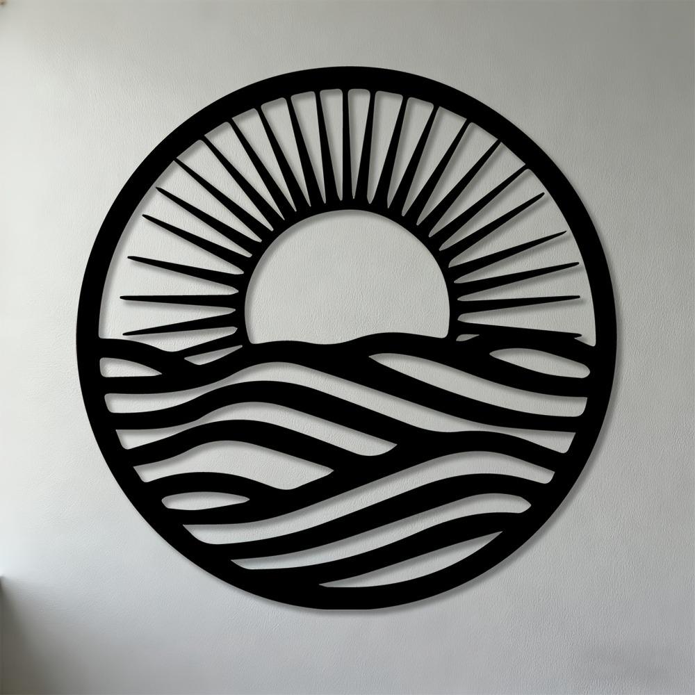 1pc 2D Flat Sun Waves Metal Wall Art Deco Iron Sculpture Wall Mounted Living Room Bedroom Office Bathroom