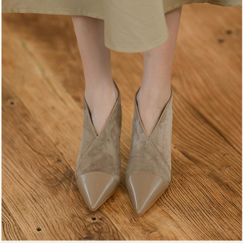 Hot spring genuine leather modern back zipper pointed toe splicing stiletto high heels dating apricot color pumps l31