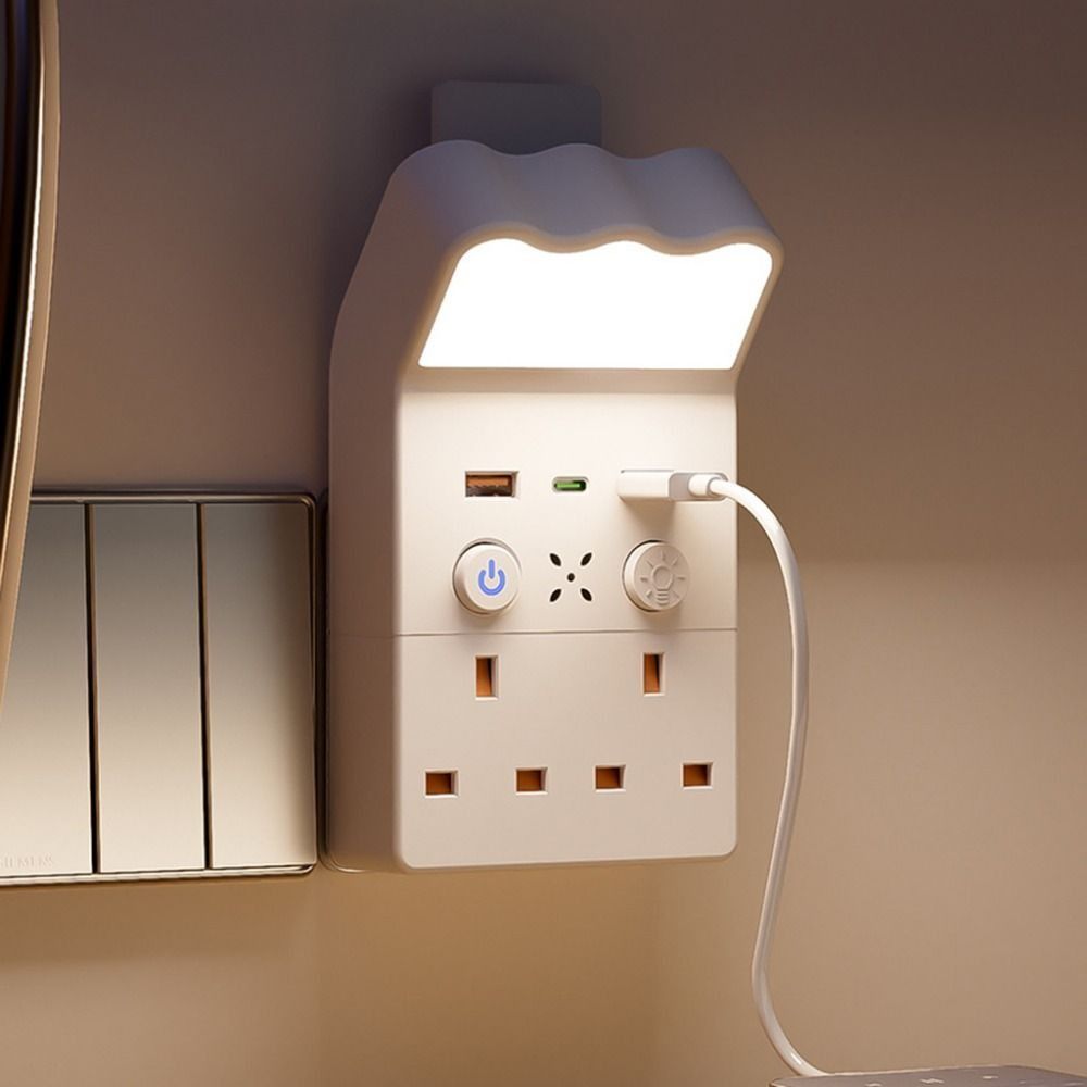 Universal Socket Night Light Socket Converter Warm White LED 1Type C & 2USB-A Socket Wall Lamp US/UK/EU Plug