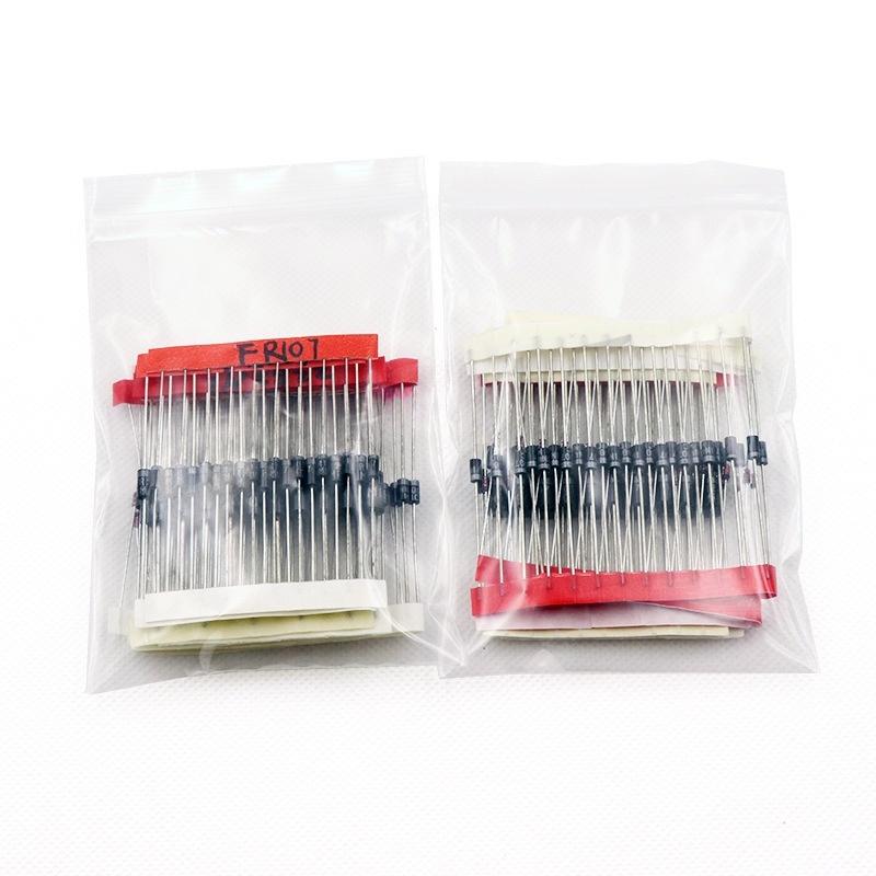 100Pcs Through Hole Diode Assortment Set 1N4148 1N4007 FR107 1N5408 1N5822 for Industrial Circuit Maintenance