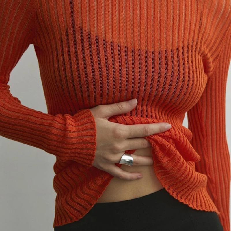 Women O-Neck Long Sleeve Knitted Pullover Sweaters Spring Female Breathable Loose Knitwear T-shirt Tops