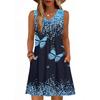 Canotta Estiva Senza Maniche Scollo a V con Tasca, Stampa Moda Donna, Abito Casual Largo