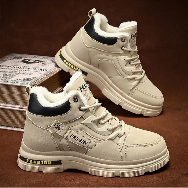 Men High Top Winter Boots Plush Lined Thick Warm Cotton Ankle Boots