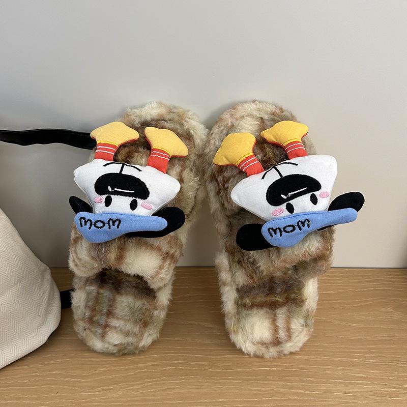 

Милые мультяшные пушистые тапочки женские 2025 осень и зима новые мягкие милые щенок можно носить флис теплые хлопковые тапочки 41 фиолетовый