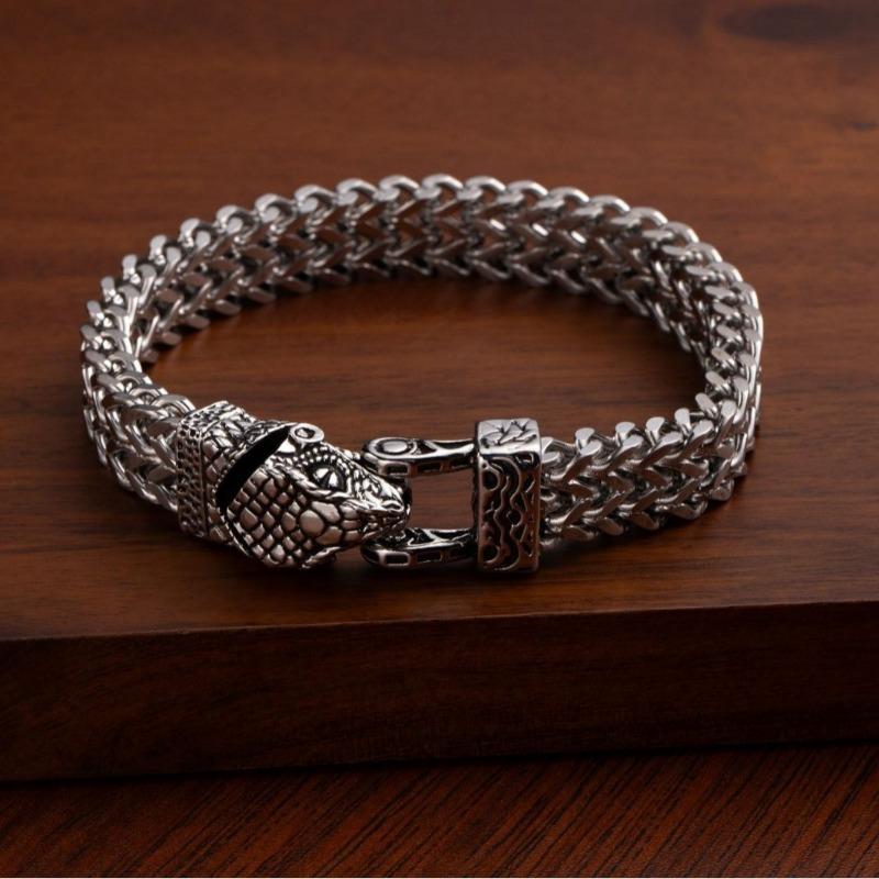 Men's Retro Punk-style Stainless Steel Snake Head Beast Head and Skull Bracelet