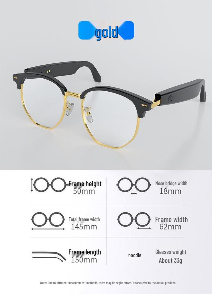 AI Translation GS16 Smart Bluetooth Sunglasses – Metal Frame, Lightweight, Light-Blocking, Cross-Border Style